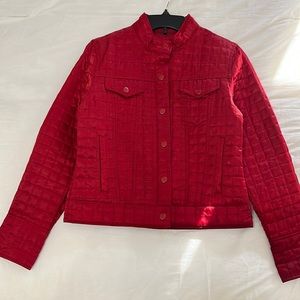 Quilted red bomber jacket snap front 4 pockets